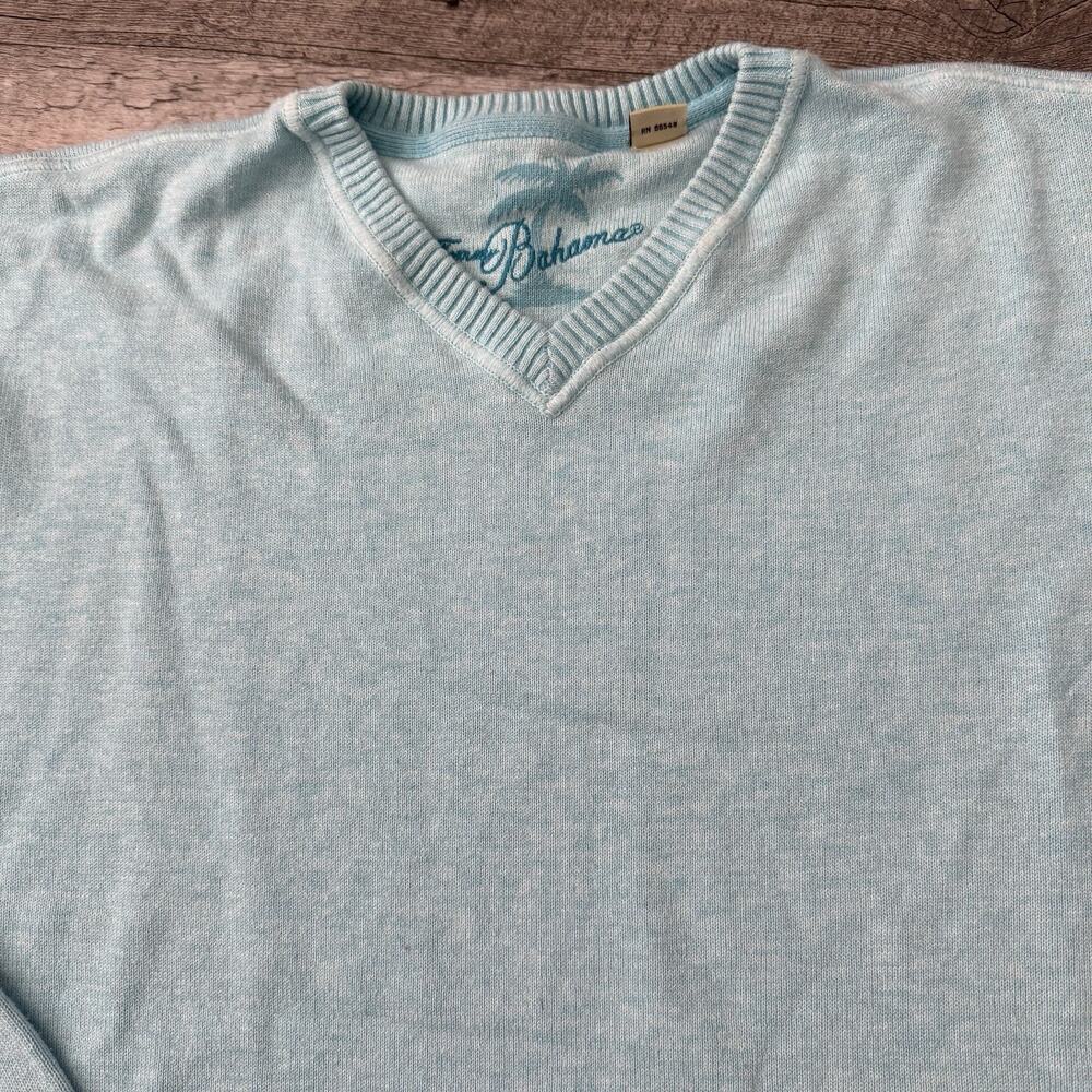 Tommy Bahama Cotton Sweater Mens Large Aqua V-Neck 2 If By Sea Pullover T4391 - Picture 8 of 8